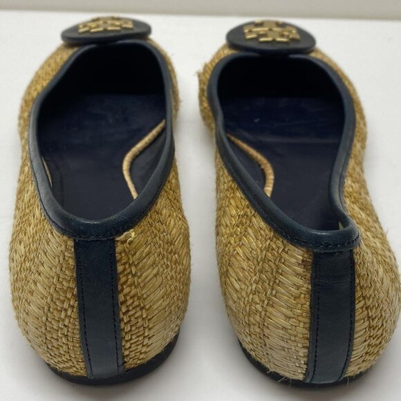Tory Burch Raffia Ballet Flats – Navy Trim & Gold Logo Size 9 - Picture 4 of 6
